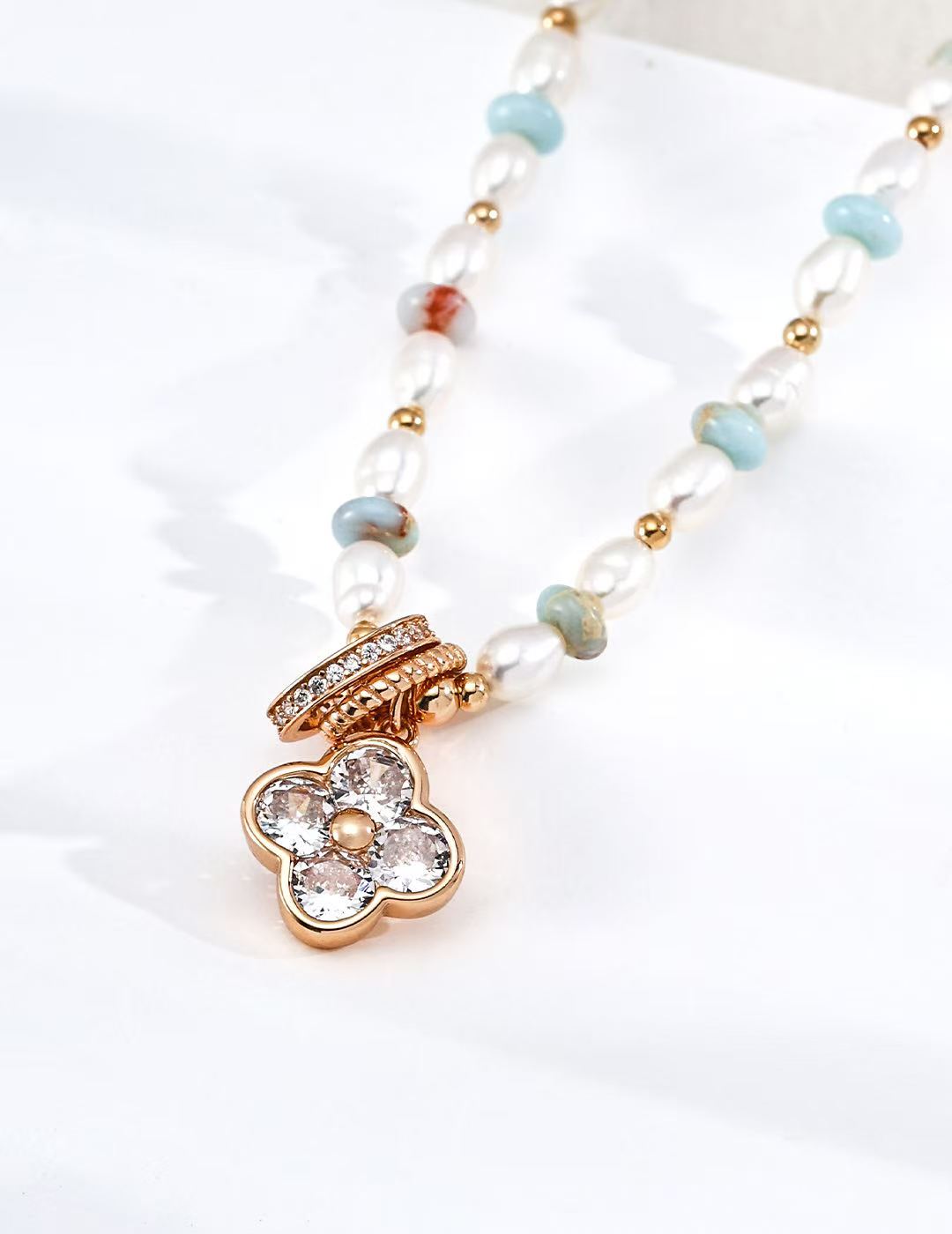 Four Leaf Clover Pearl Charm Necklace