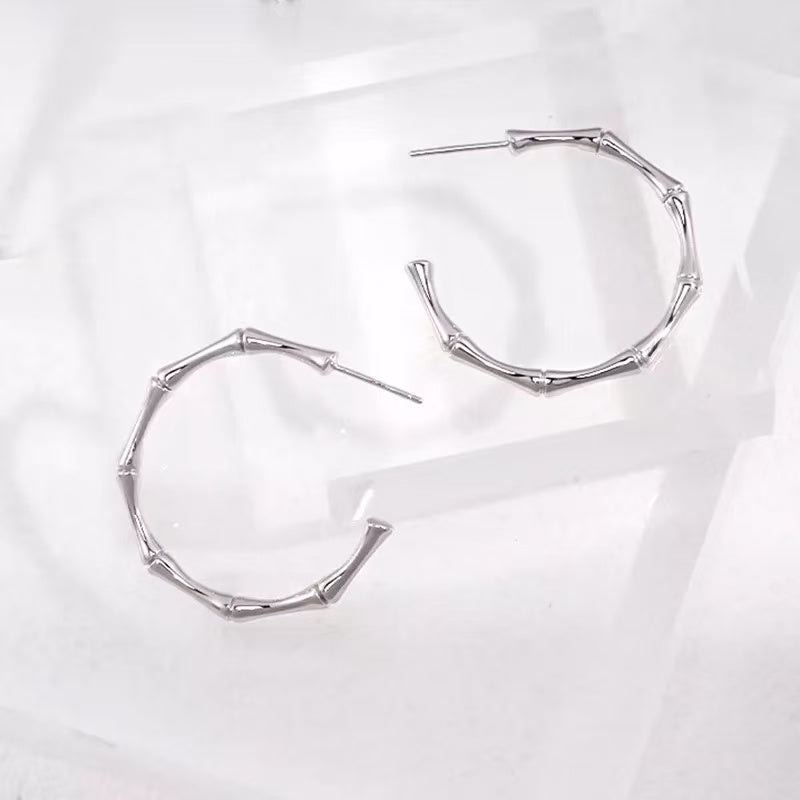 Sterling Silver Bamboo Joint Bangle Bracelet, Minimalist Elegant Chinese-Inspired Design