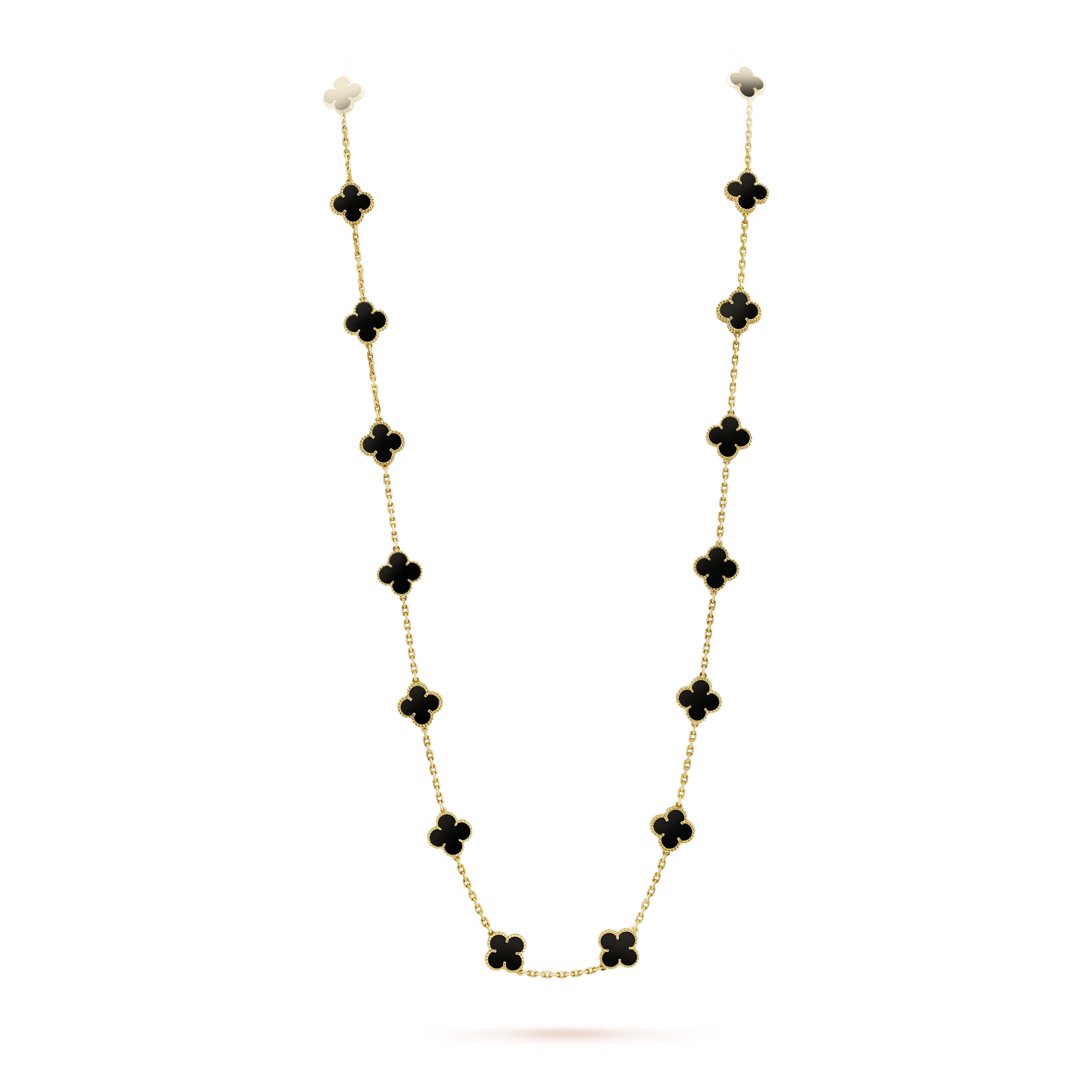 Clover Leaf Long Necklace, 925 Sterling Silver, 18k Gold Plated, 20 Motifs