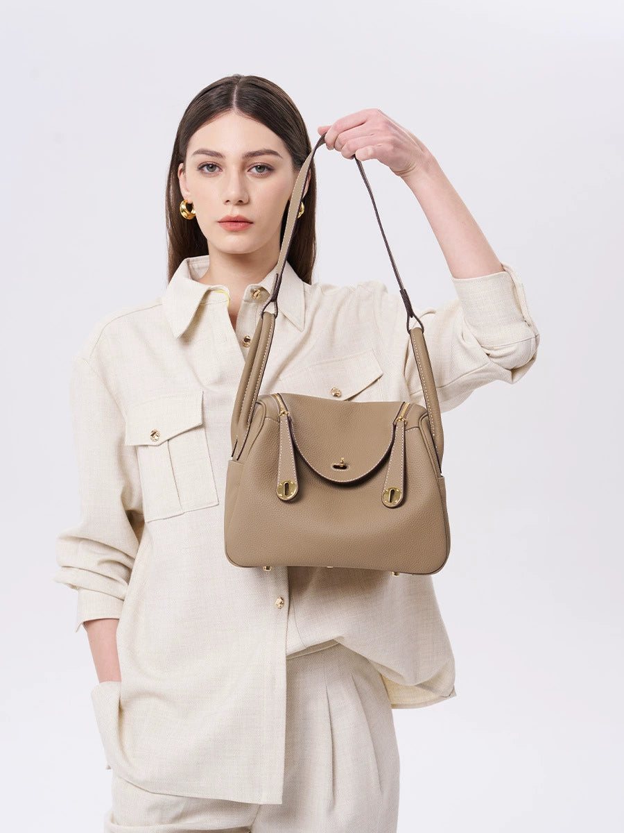Women’s Minimalist Genuine Leather Cat Eye Decorated Crossbody Shoulder Handbag