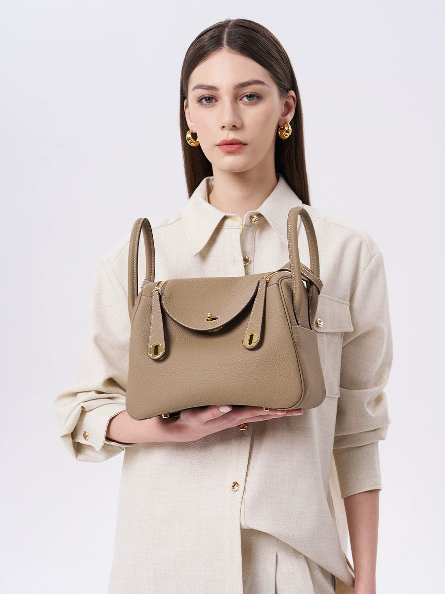 Women’s Minimalist Genuine Leather Cat Eye Decorated Crossbody Shoulder Handbag