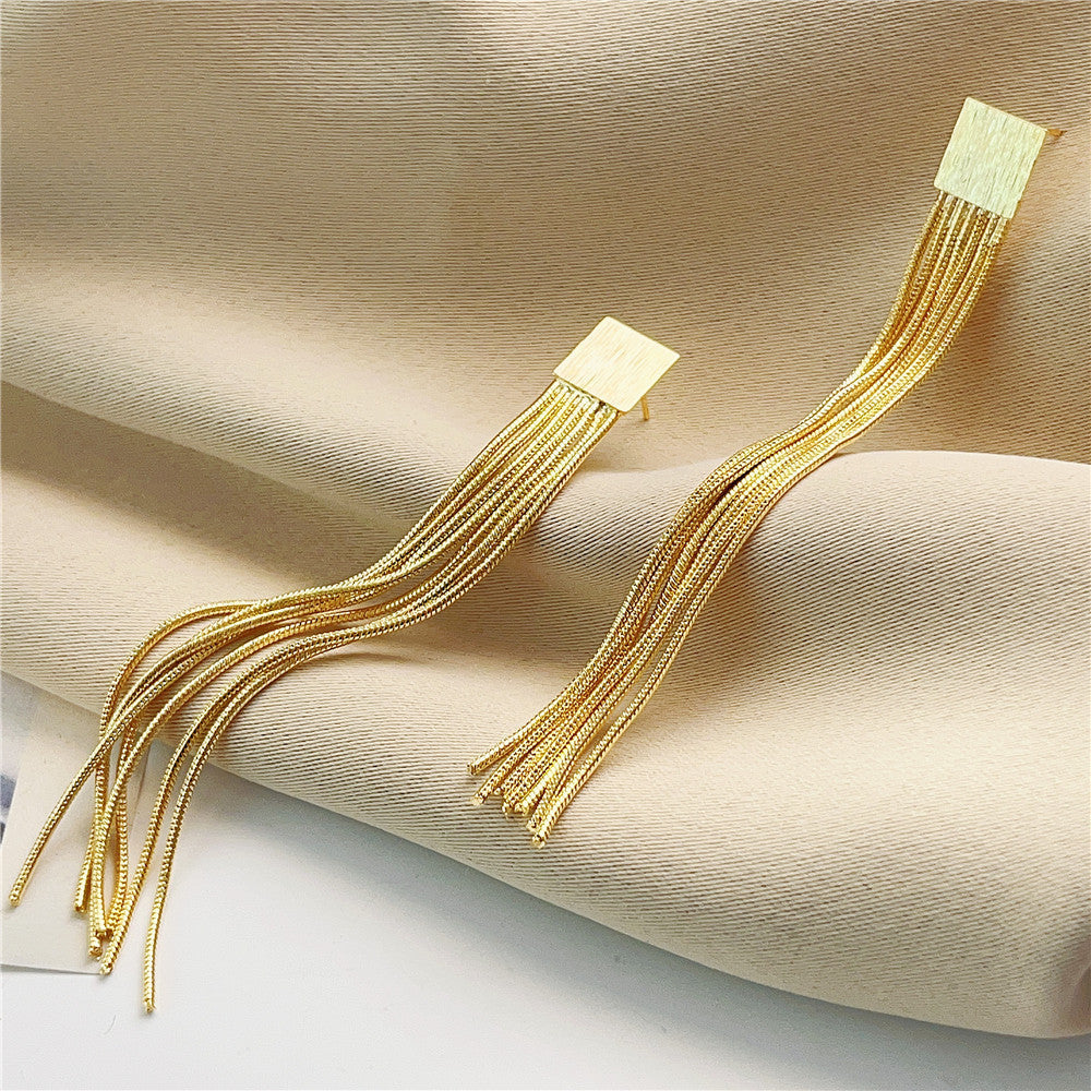 S925 Sterling Silver Tassel Drop Earrings Brushed Texture Design