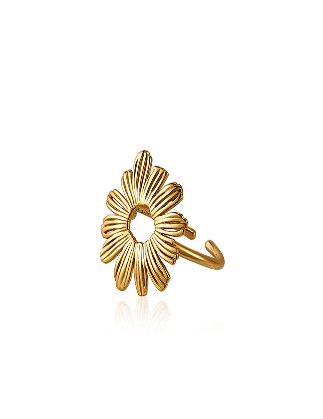 Daisy Embroidered Adjustable Ring - Floral Open Band, Botanical Stacking Jewelry