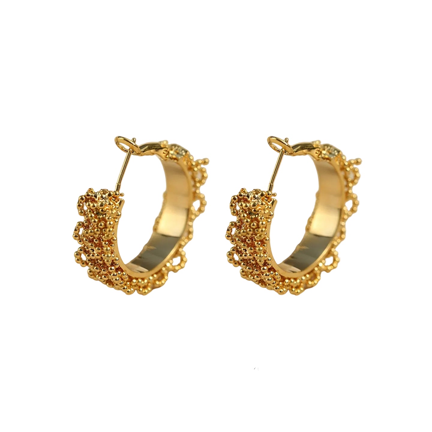 S925 Sterling Silver Beaded Lace Hoop Earrings