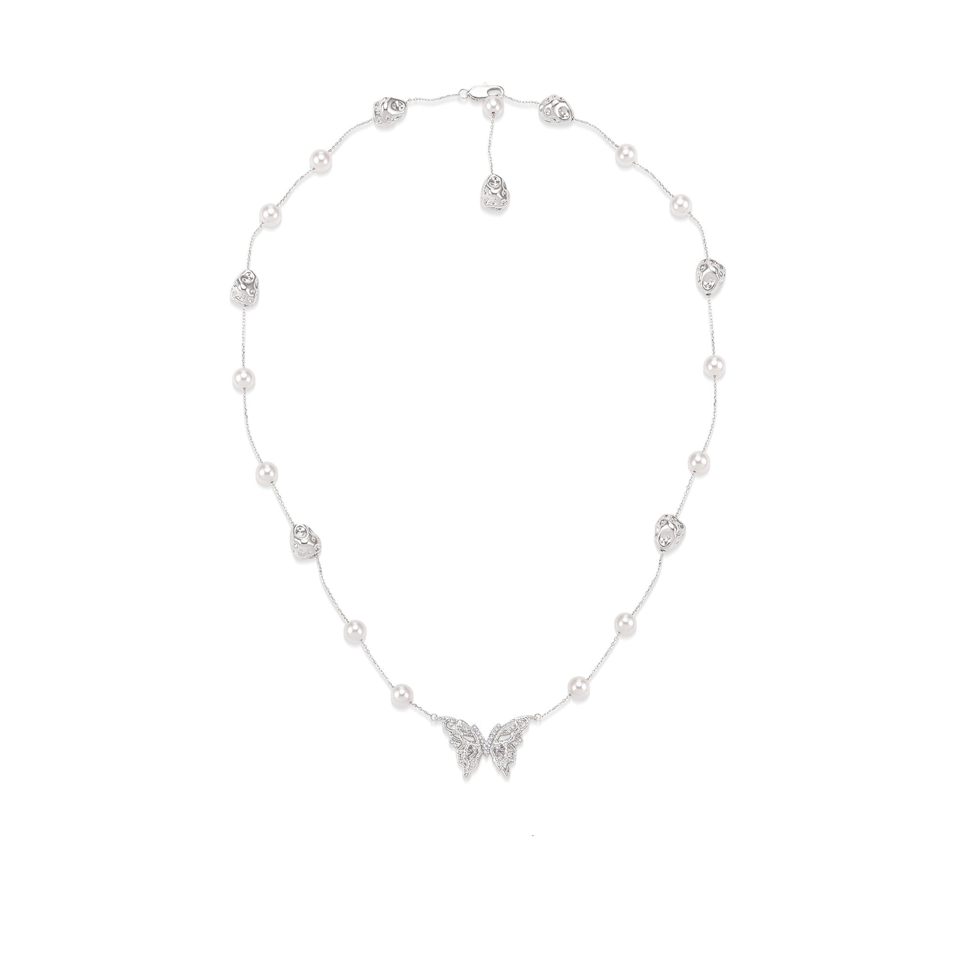 Silver Wing Series Lace Butterfly Pearl Starry Choker Necklace