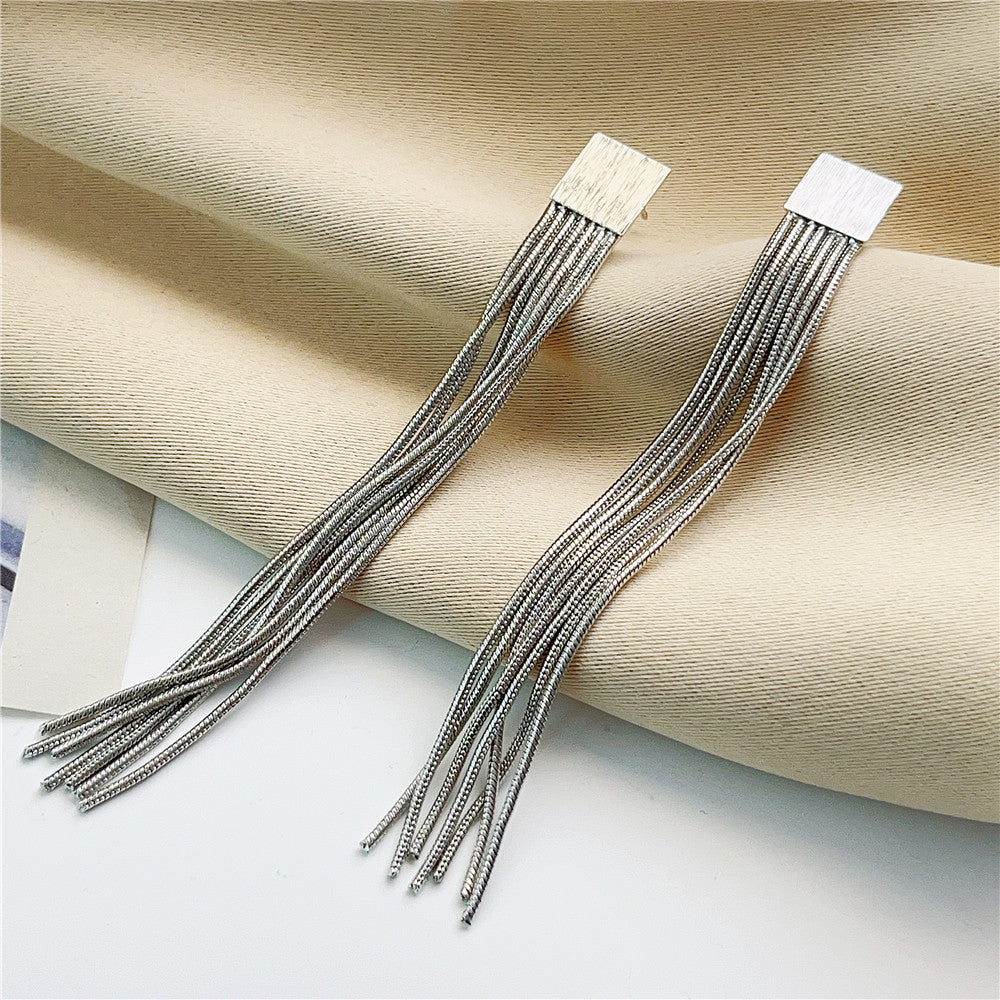 S925 Sterling Silver Tassel Drop Earrings Brushed Texture Design