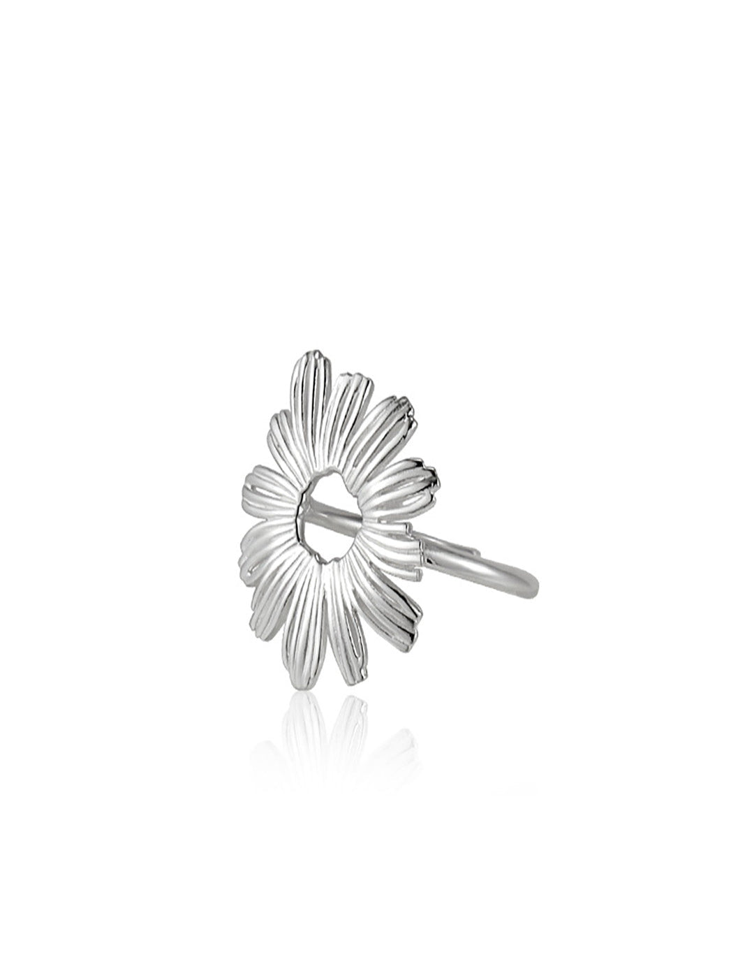 Daisy Embroidered Adjustable Ring - Floral Open Band, Botanical Stacking Jewelry