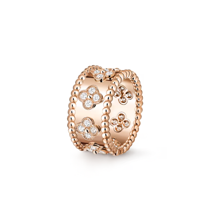 Clover Beads Ring, Sterling Silver, 18k Rose Gold Plated