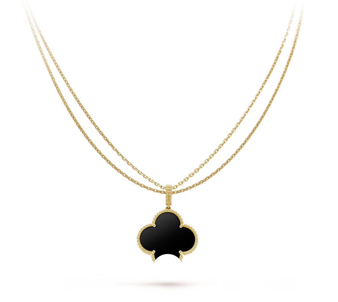 Clover Pendant Necklace, Women’s Long Chain 925 Sterling Silver, 18K Gold Plated