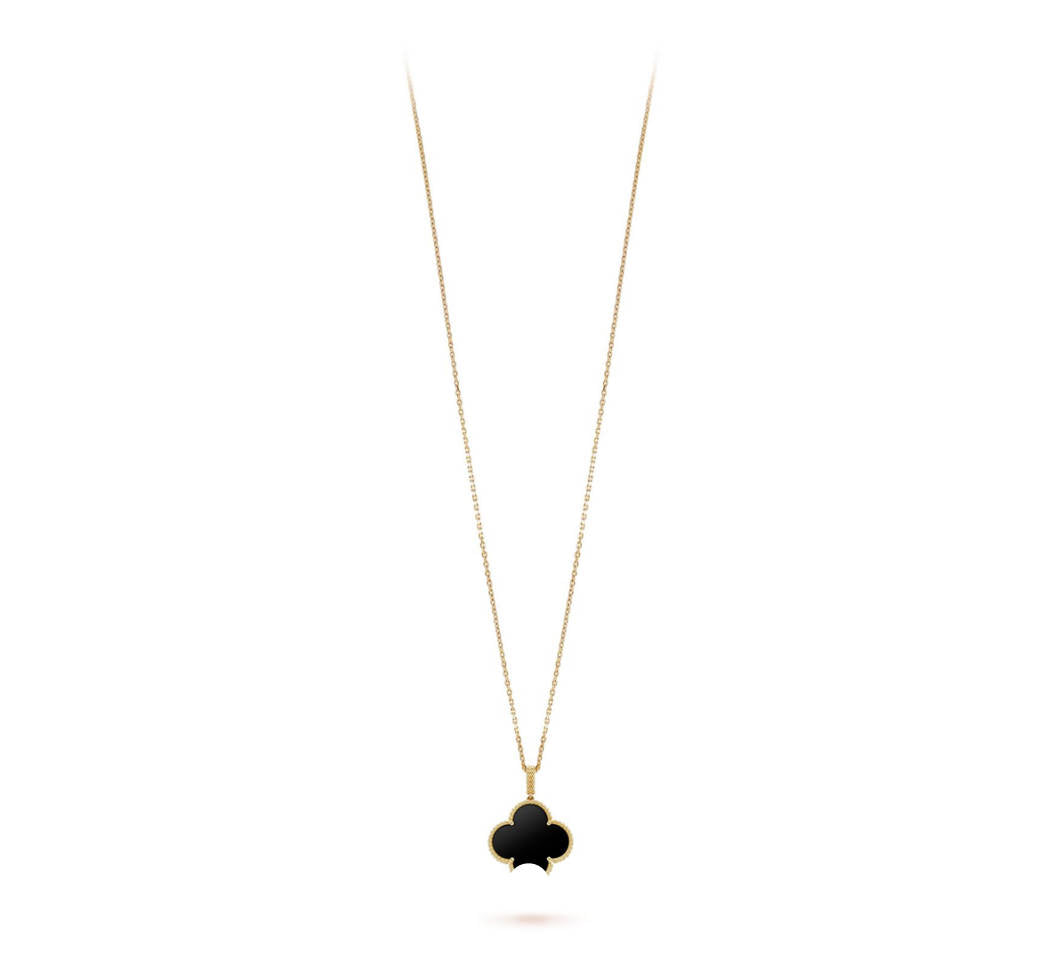 Clover Pendant Necklace, Women’s Long Chain 925 Sterling Silver, 18K Gold Plated