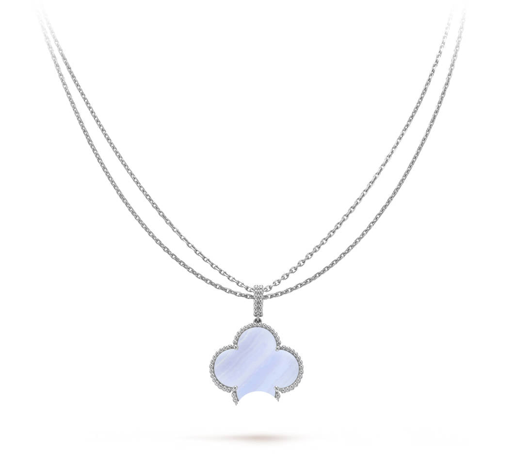 Clover Pendant Necklace, Women’s Long Chain 925 Sterling Silver, 18K Gold Plated