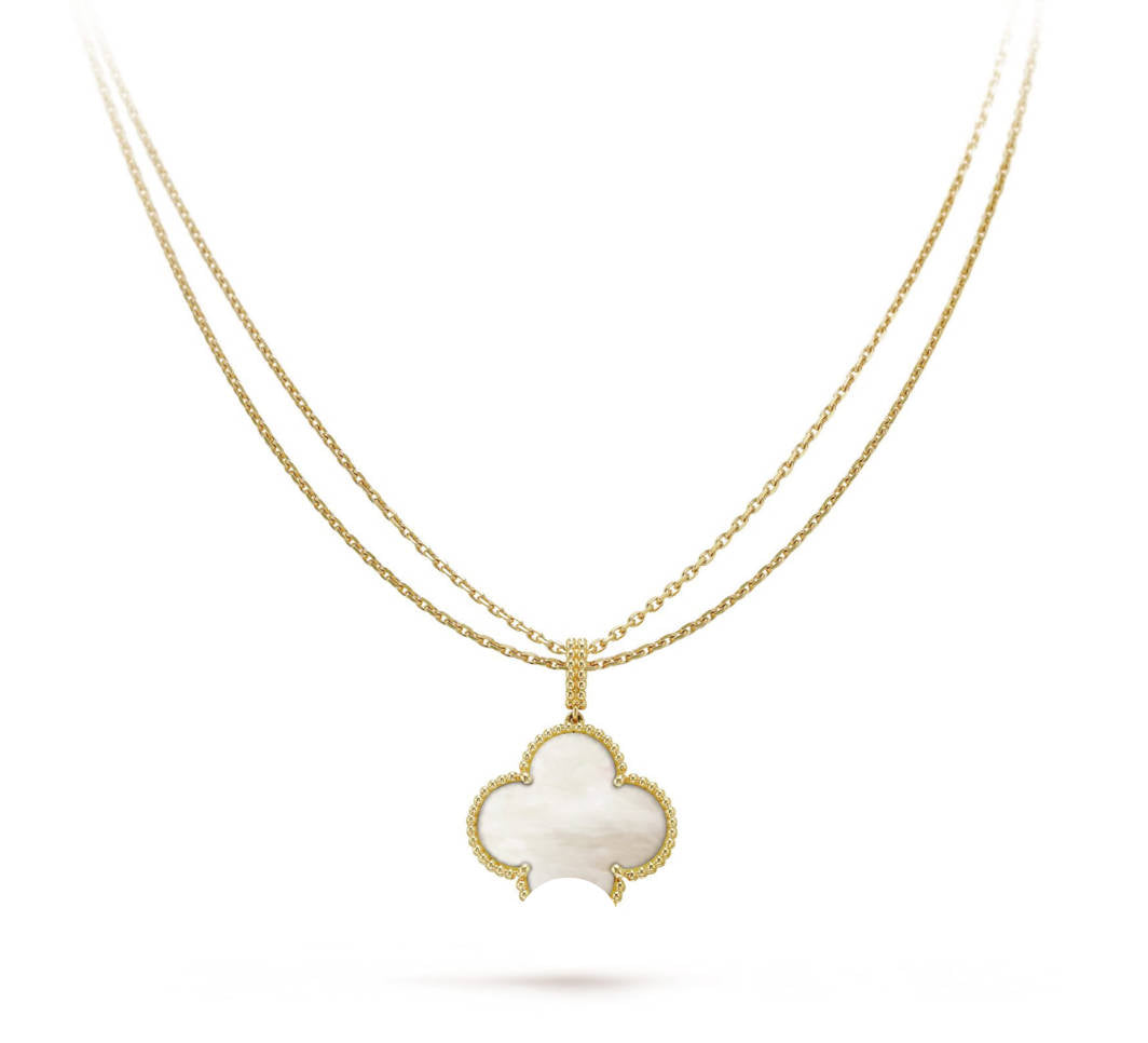 Clover Pendant Necklace, Women’s Long Chain 925 Sterling Silver, 18K Gold Plated
