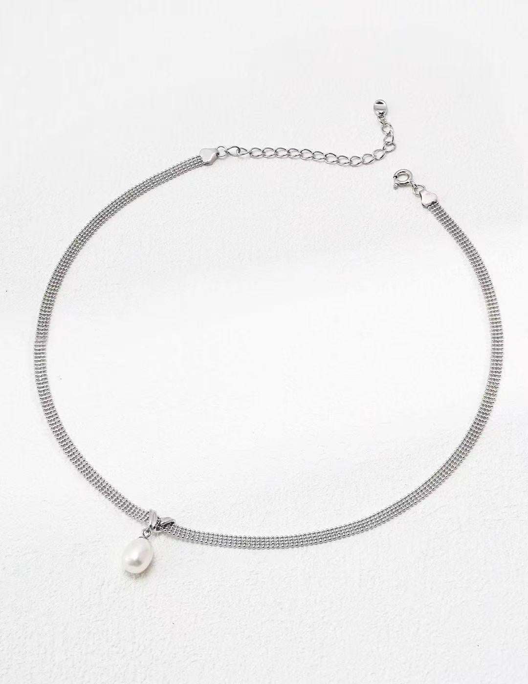 Sterling Silver Pearl Necklace with Vintage Minimalist Design