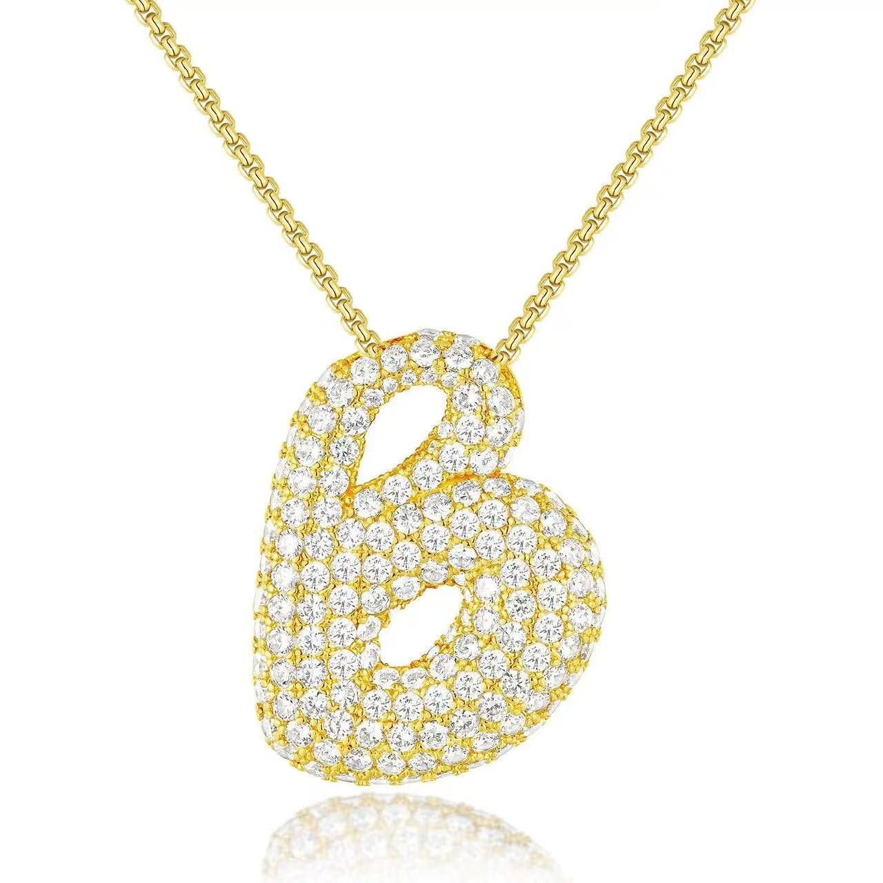 Fashion Bubble Letter Necklace – 26 Initial Pendant with Sparkling Zircon Design