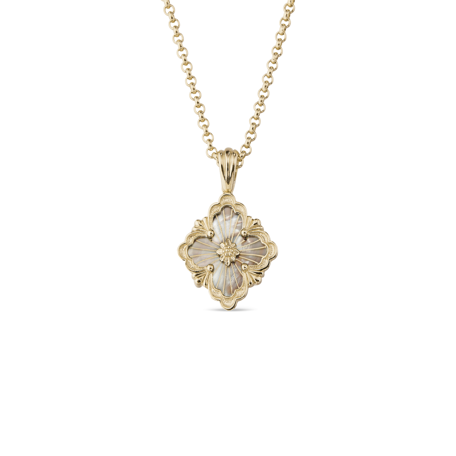 Artisan Vintage Clover Lace Pendant Necklace – Sterling Silver, 18K Gold Plated, Big motif